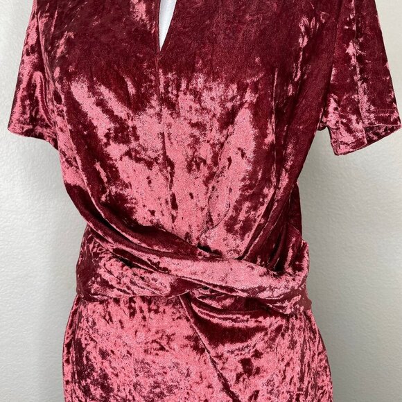 She + Sky Women's Romantic Velvet Velour Flirty Wrap Cut-out Y2k Vintage Dress L - Picture 2 of 5